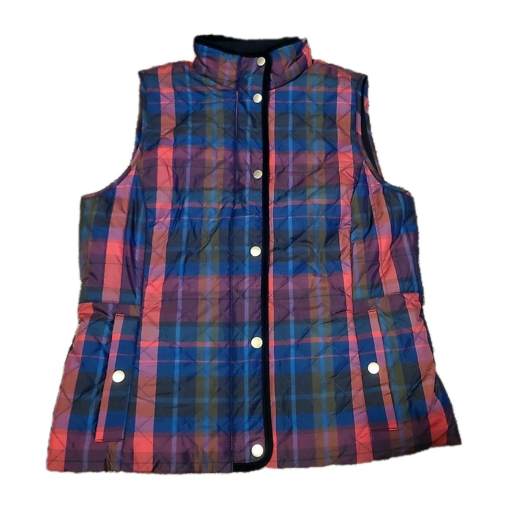 Talbots Fleece Lined Quilted Puffer Vest Tartan Plaid Size S